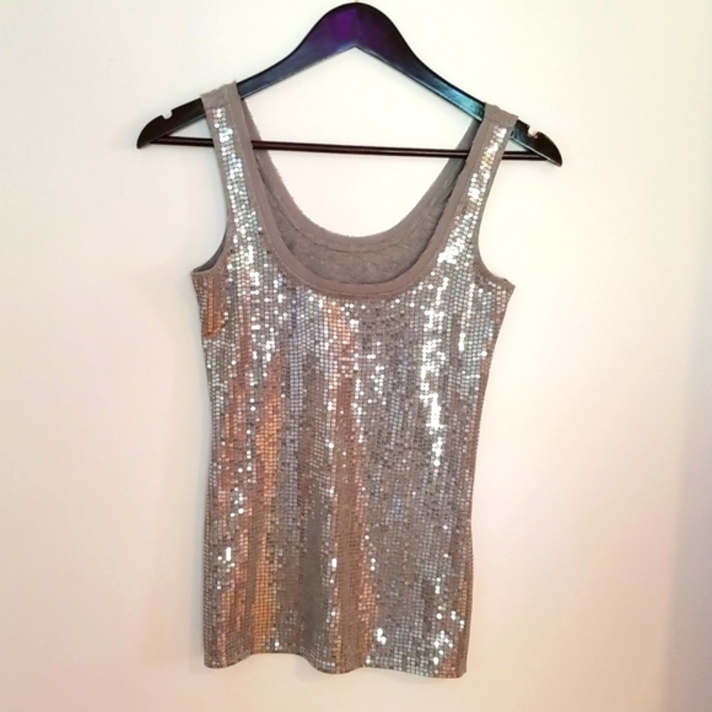 Silver sequin tank with deep scoop neck great condition size small
